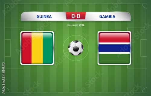 Guinea vs Gambia scoreboard broadcast template for sport soccer africa tournament 2021 Round of 16 and football championship in cameroon