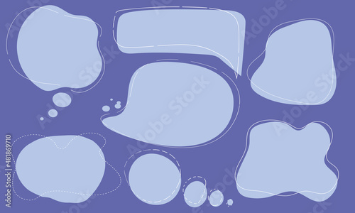 Set of speech bubble text, message box in very peri color. Thinking sign symbol.