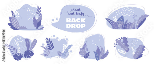 Set of abstract backgrounds in very peri color. Vector leaves and shapes of purple design