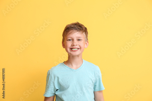 Little boy in blue t-shirt ...