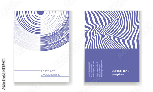 Set of abstract templates with shapes and line in very peri color. Vector background in minimalist style.