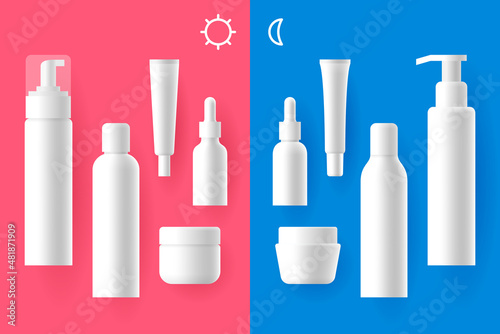 Night and day care for skin, variety beauty or skincare products