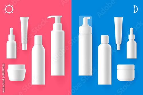 Night and day care for skin, variety beauty or skincare products