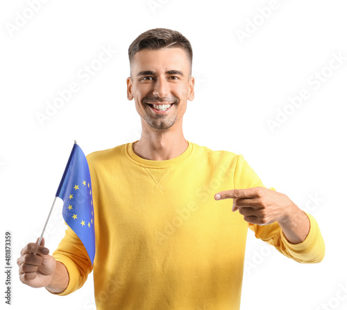 Young man with flag of Euro...