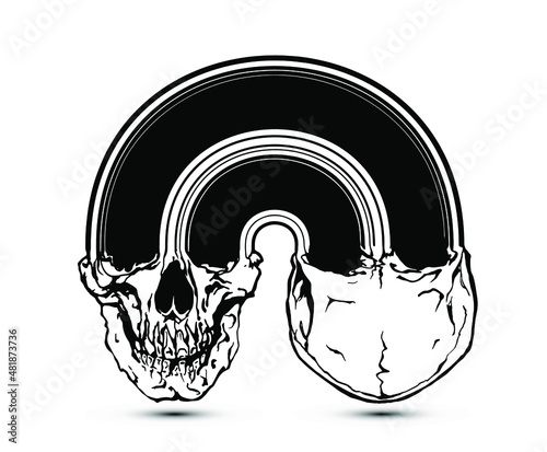 Arch Skull. Vector black and white illustration of skull in a arch deformation isolated on white background.