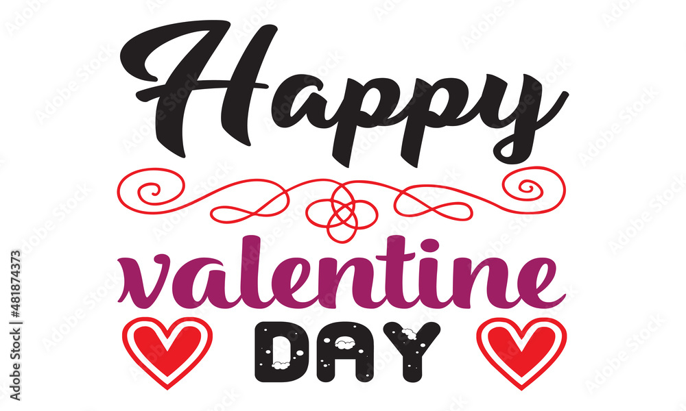 Happy valentine day Concept Typography on white background, Typography Text Art Valentine Days, Typography Text With Red Heart, Typography romantic vector illustration