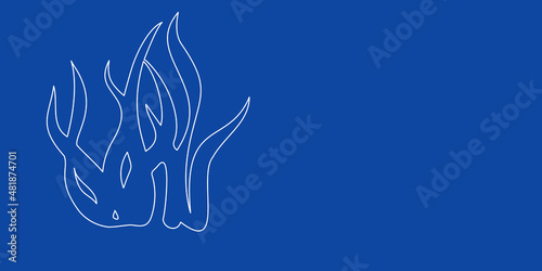 A large white outline seaweed symbol on the left. Designed as thin white lines. Vector illustration on blue background
