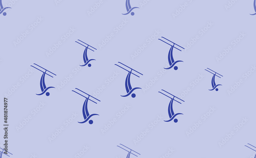 Seamless pattern of large isolated blue freestyle skiing symbols. The pattern is divided by a line of elements of lighter tones. Vector illustration on light blue background Seamless pattern of large isolated blue freestyle skiing symbols. The pattern is divided by a line of elements of lighter tones. Vector illustration on light blue background