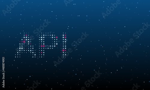 On the left is the api symbol filled with white dots. Background pattern from dots and circles of different shades. Vector illustration on blue background with stars
