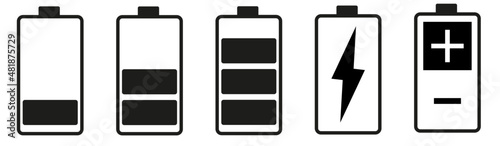 Battery icons set. Battery charging charge indicator icon. level battery energy. Alkaline battery capacity charge icon. Flat style - stock vector.