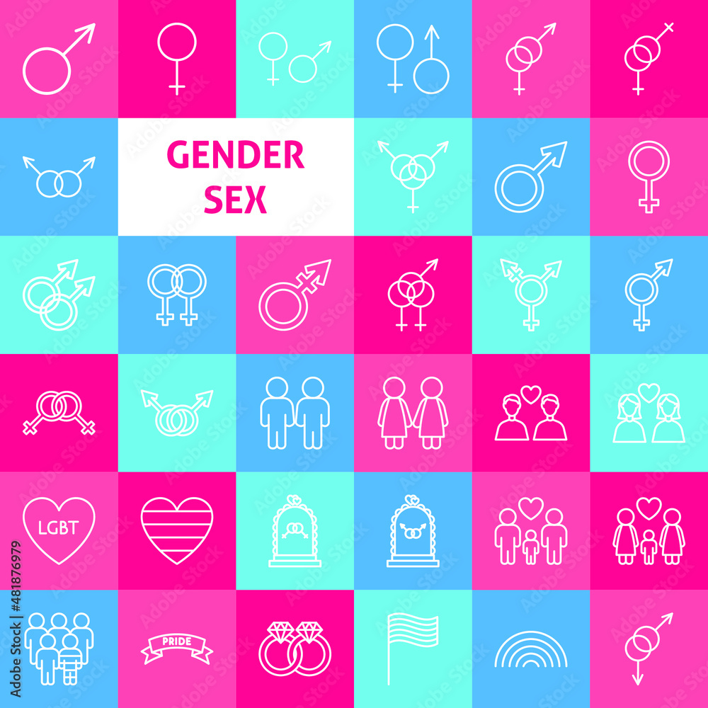 Gender Sex Line Icons. Vector Thin Outline LGBT Symbols. Gender Sex Line Icons. Vector Thin Outline LGBT Symbols.