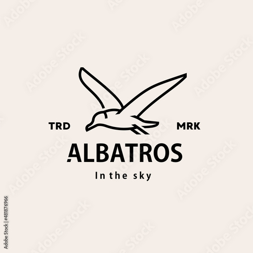 vintage retro hipster albatros logo vector outline bird monoline art icon