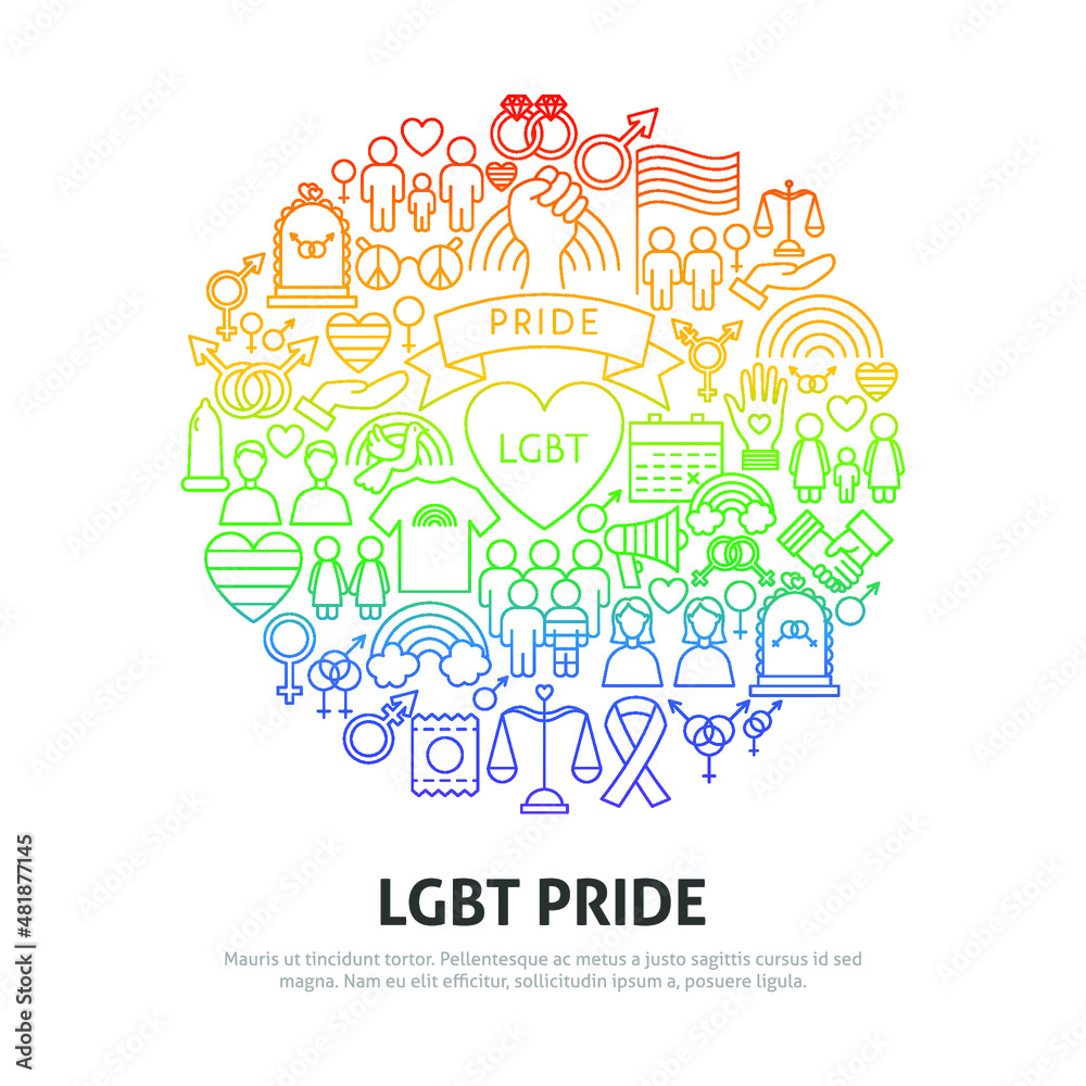 LGBT Pride Circle Concept. Vector Illustration of Outline Design.