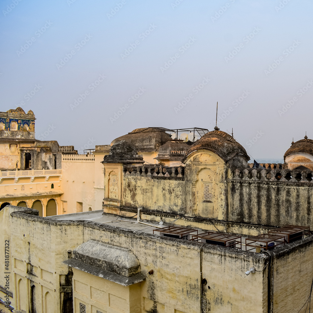 Jahangir Mahal (Orchha Fort) in Orchha, Madhya Pradesh, India, Jahangir Mahal or Orchha Palace is citadel and garrison located in Orchha. Madhya Pradesh. India, Indian Archaeological Sites Jahangir Mahal (Orchha Fort) in Orchha, Madhya Pradesh, India, Jahangir Mahal or Orchha Palace is citadel and garrison located in Orchha. Madhya Pradesh. India, Indian Archaeological Sites
