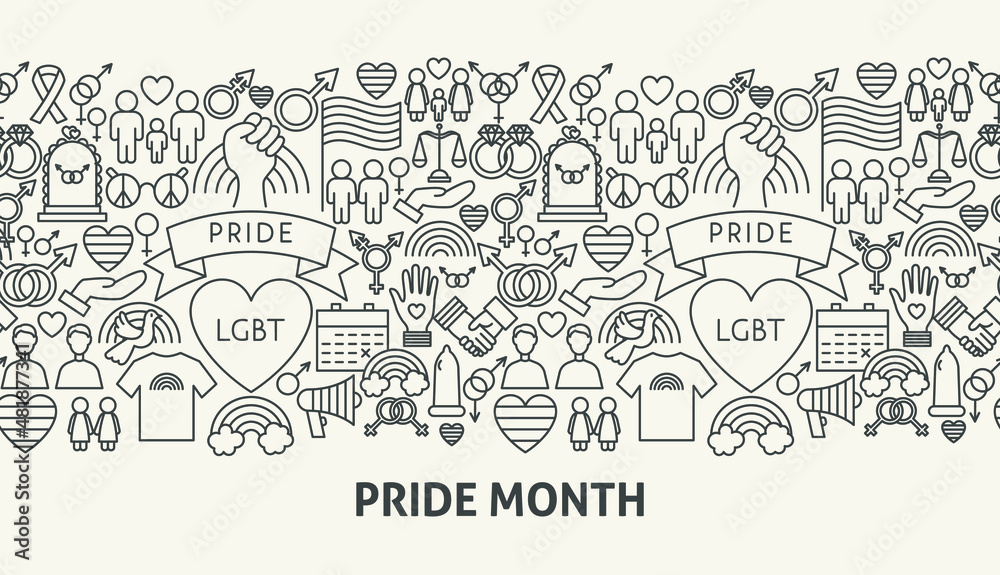 Pride Month Banner Concept. Vector Illustration of Outline Design.