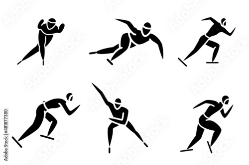 Winter sports, Olympic sports in winter. Skating, competition, athlete poses. Set of vector icons, glyph, silhouette, isolated