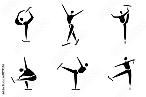 Winter sports, Olympic sports in winter. Figure skating, art and sports program. Set of vector icons, glyph, silhouette, isolated