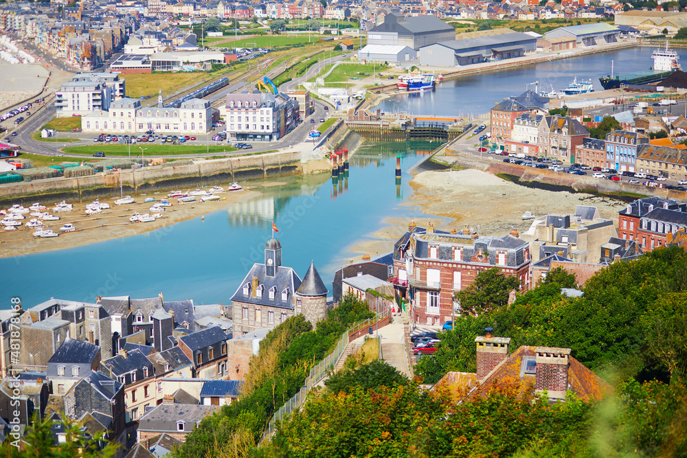 Aerial scenic view on Le Treport, small fishing village in Normandy, France