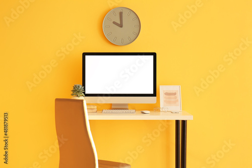 Workplace with modern compu...