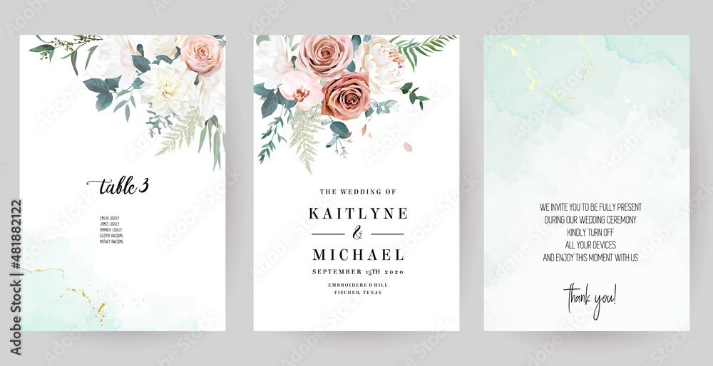 Silver sage green, pink, blush, white flowers vector design spring cards