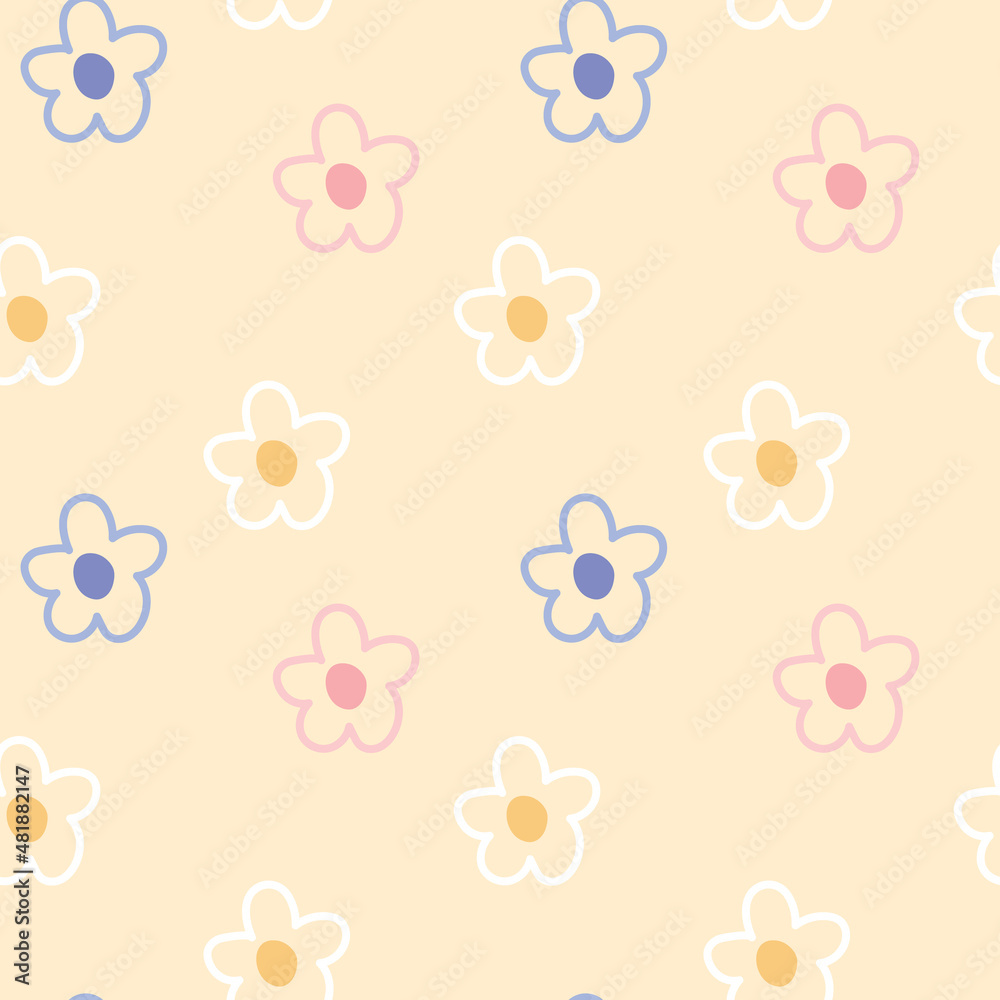 Seamless pattern of cute flower hand drawn.Pastel color concept.Kawaii