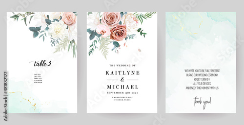 Silver sage green, pink, blush, white flowers vector design spring cards