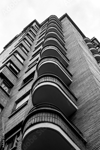 facade of a building in black and white
