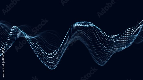 Abstract blue background of points. Falling cyber particles. Big data stream. Seamless loop. 3d rendering