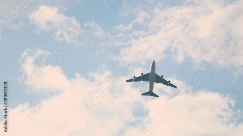 Boeing 747 airplane low fly by approach for landing