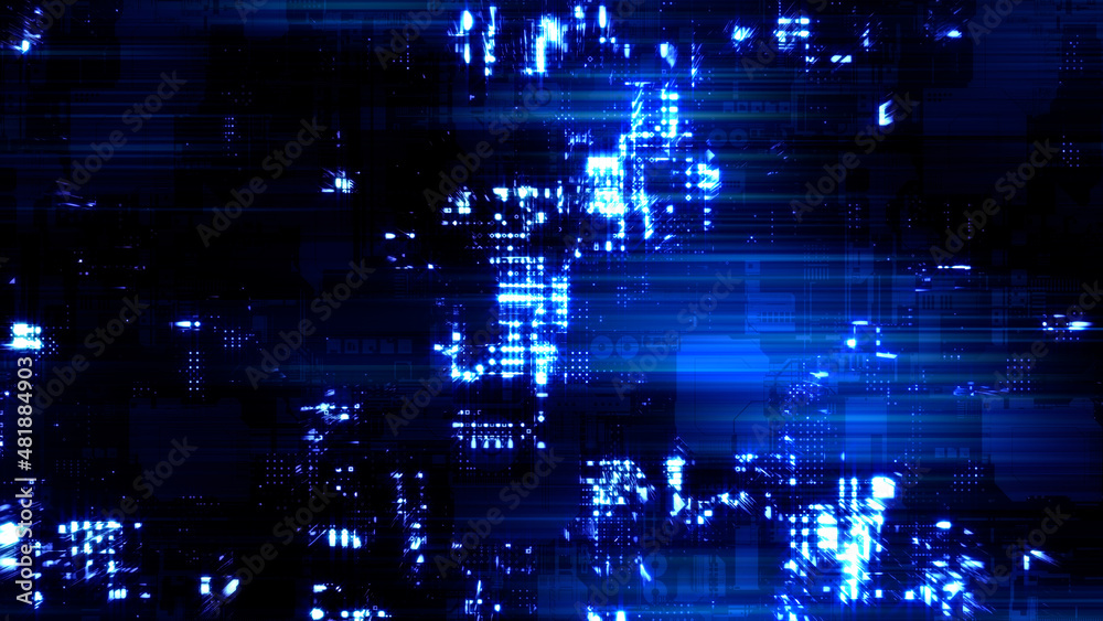 Blue shining technological cyber punk hi-tech bg - abstract 3D rendering