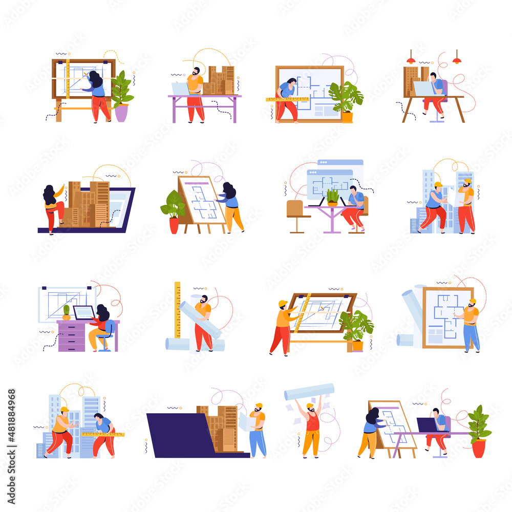 Architect Flat Icon Set Architect Flat Icon Set