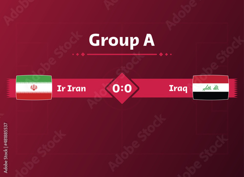 2022 world cup. Banner, poster or sports background. match between Iran and Iraq.vector illustration.