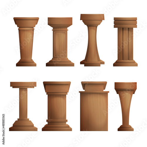 Realistic Wooden Tribune Set