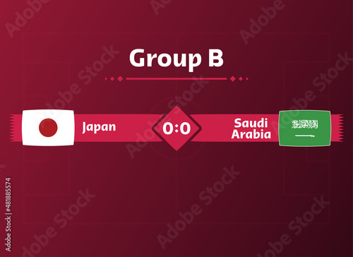 2022 world cup. Banner, poster or sports background. match between Japan and Saudi Arabia.