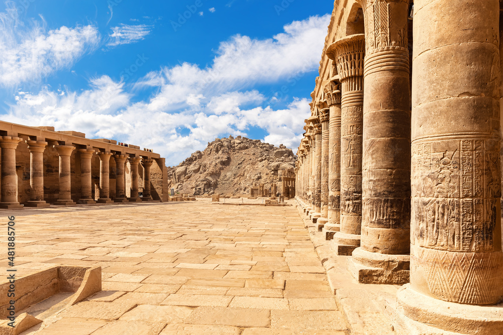 Philae Temple, colonnade of the forecourt, Aswan, Egypt Philae Temple, colonnade of the forecourt, Aswan, Egypt