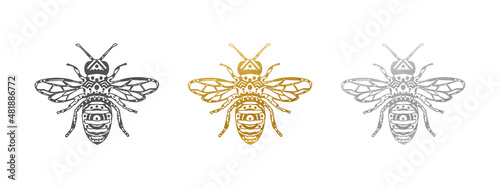 Bee Set - Bee Shape in Gold, Silver, Black - Vector Silhouette © Aylin Art Studio