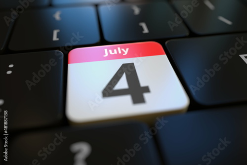 July 4 date on a keyboard key, 3d rendering