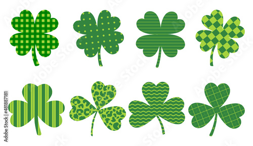 St Patricks Day Clover leopard and checkered. Shamrock ornament vector illustration
