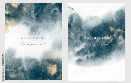 Set of vector watercolour universal backgrounds with glitter and copy space for text	