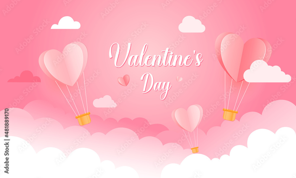 Happy Valentine's day background heart balloon on the sky