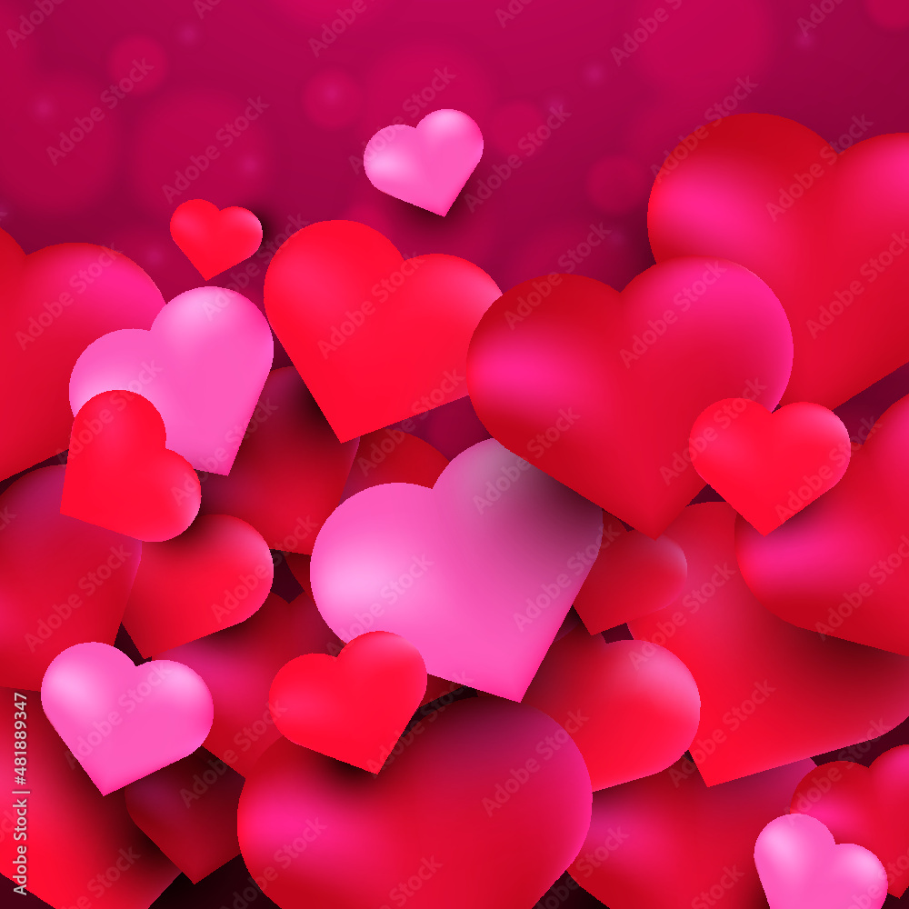fondo corazones vectoriales 3d, dia del cariño amor bokeh