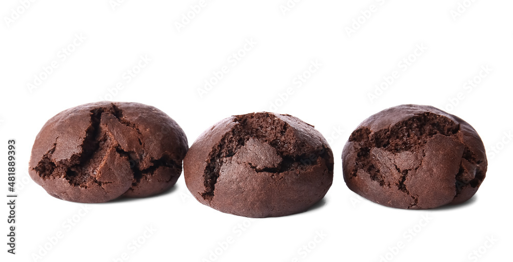 Tasty chocolate brownie cookies isolated on white background Tasty chocolate brownie cookies isolated on white background