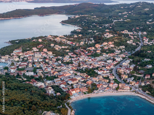 Aerial view of beautiful kassiopi village in north corfu greece