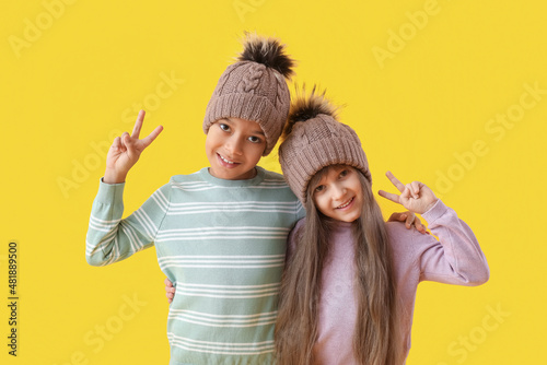 Cute little children in win...