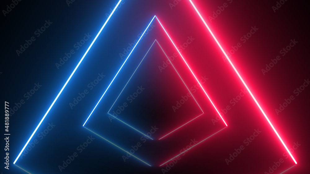 Abstract triangle geometric neon glowing lights line background