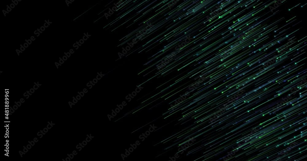 Optic fiber lines animated on right side of abstract backdrop for technology footage concept with copyspace. Futuristic rain flow with strokes.