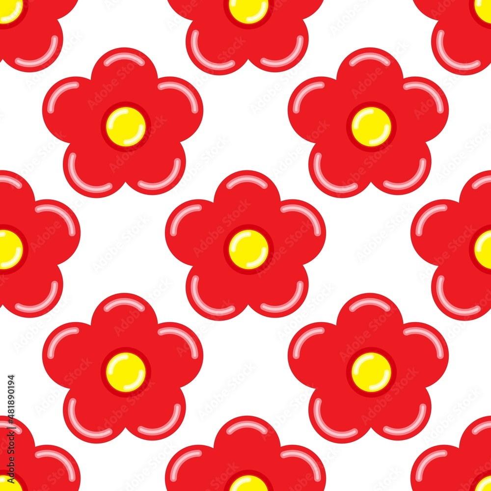 Foto auf Acrylglas mit Nahtloses Muster der roten Blume auf dem weißen Hintergrund. Vektor-Illustration. Geschenkpapier. #481890194
