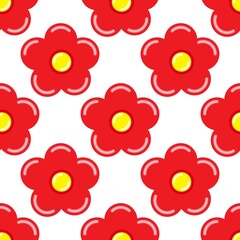 Fotobehang Rood patronen Rode bloemen patroon witte achtergrond  © Sudakarn