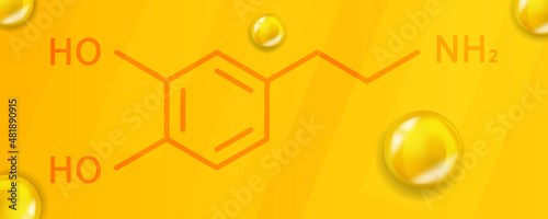 Dopamine chemical formula. Dopamine 3D Realistic chemical molecular structure