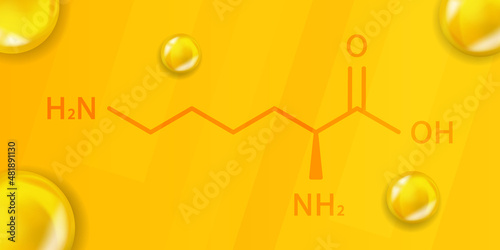 Lysine chemical formula. Lysine 3D Realistic chemical molecular structure